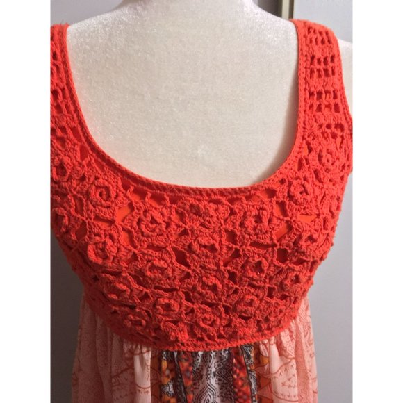 V Christina Small Orange Crochet Colorful Flowy Casual Occasion Travel Dress - Picture 2 of 5